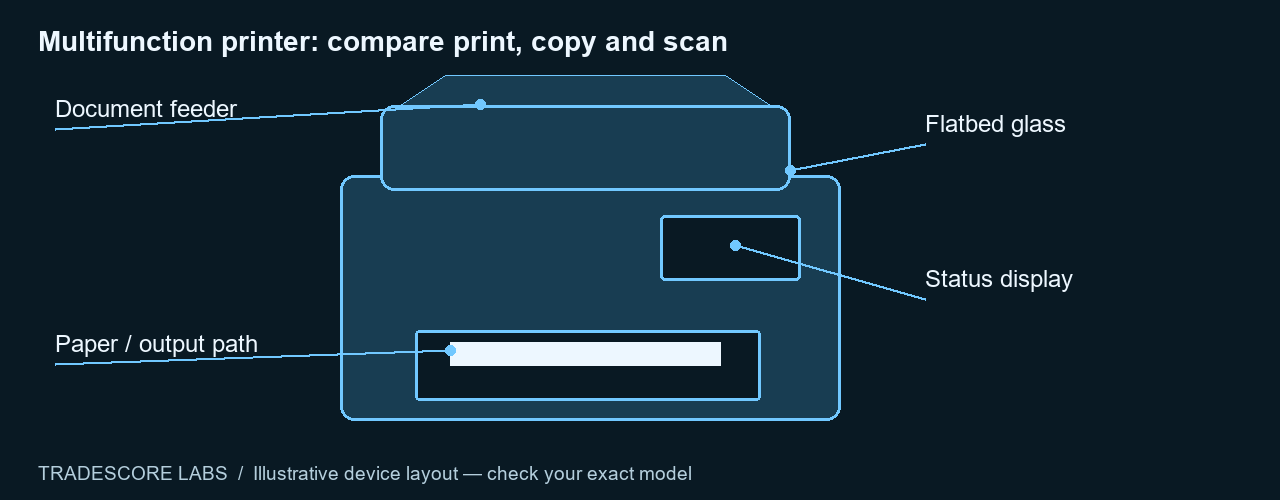 Multifunction printer: compare print, copy and scan